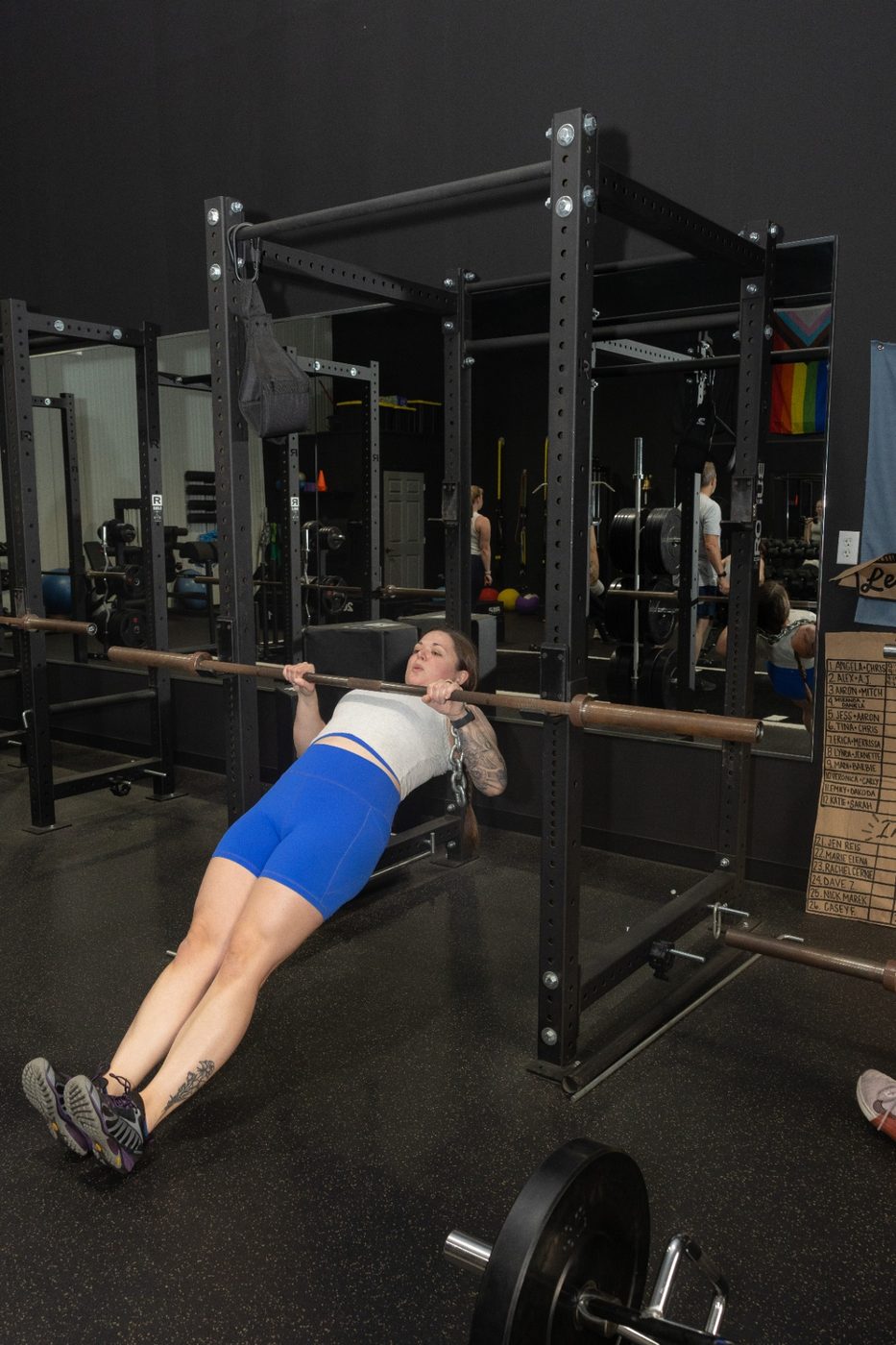 RockeyFit member performing an inverted row inside the Hamburg, NY studio